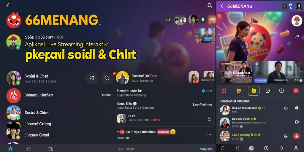 Antarmuka 66MENANG dengan fitur Live Streaming interaktif yang menarik.