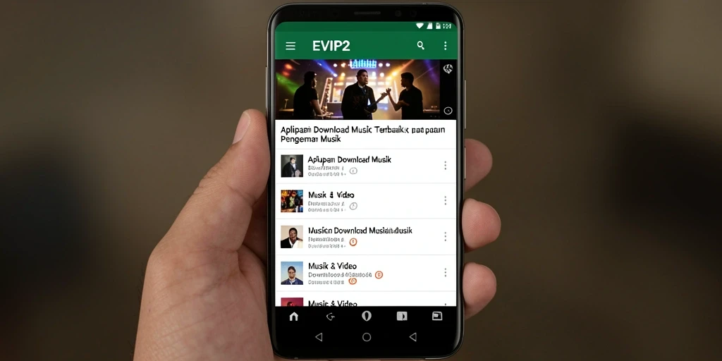 Tampilan antarmuka aplikasi EVIP2 untuk Download Musik yang menarik.
