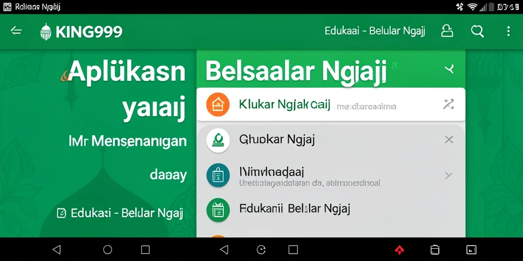 Antarmuka aplikasi KING999 yang sederhana dan intuitif untuk belajar Ngaji.