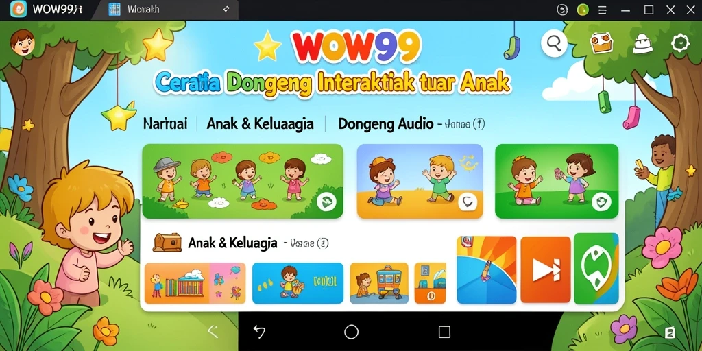 Tampilan antarmuka WOW99 yang ramah anak dengan fitur Dongeng Audio.